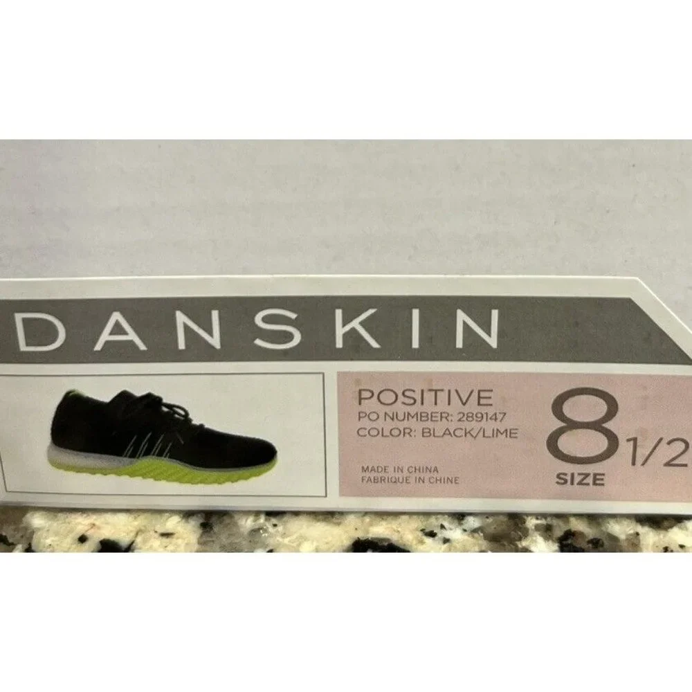 NEW Danskin Now Positive Womens Knit Black Lime Green Lace Up Sneakers Shoes 8.5